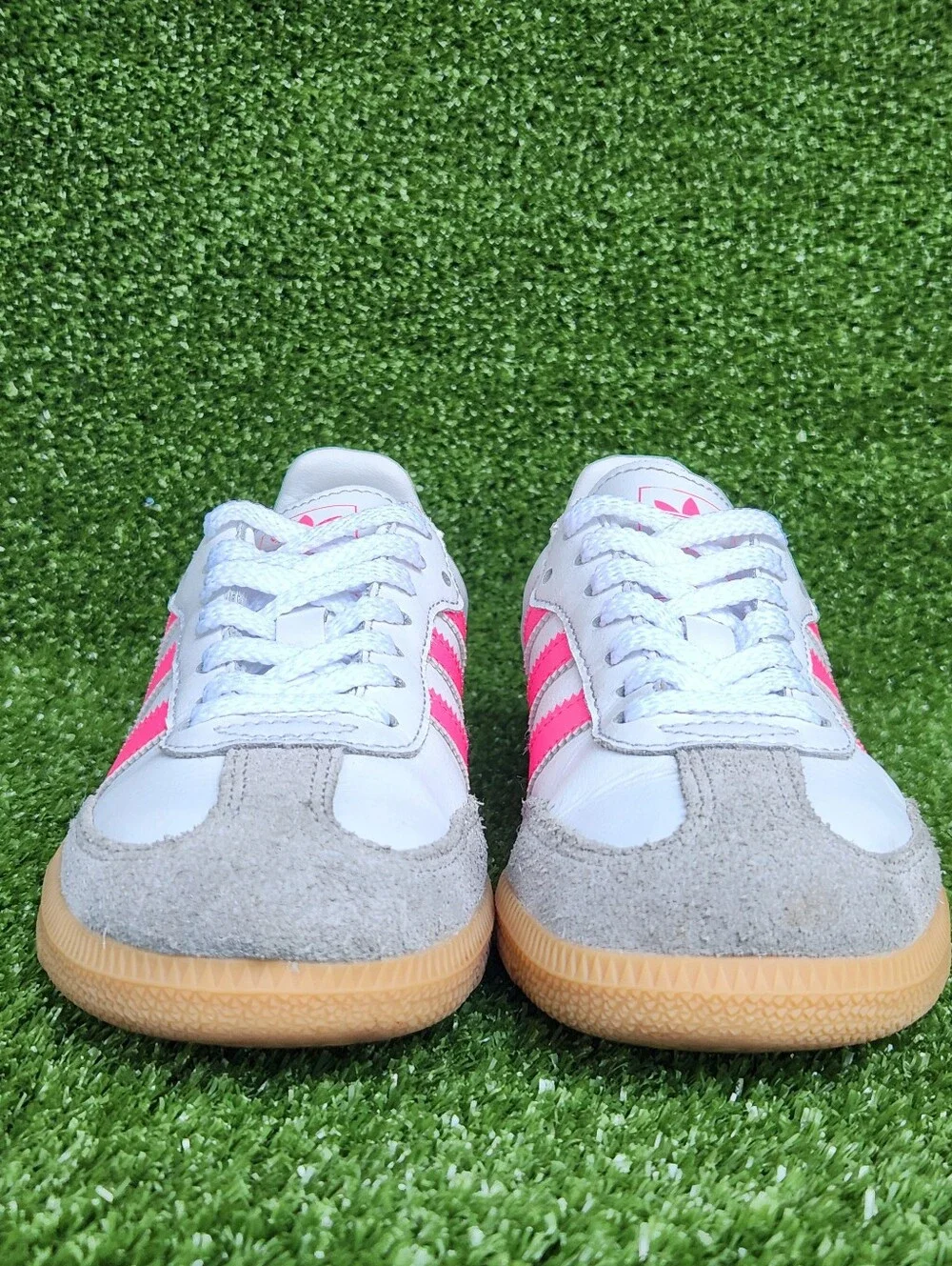 Adidas Samba Big Girls Kids Classic White Pink Leather Sneakers Shoes Size 3.5